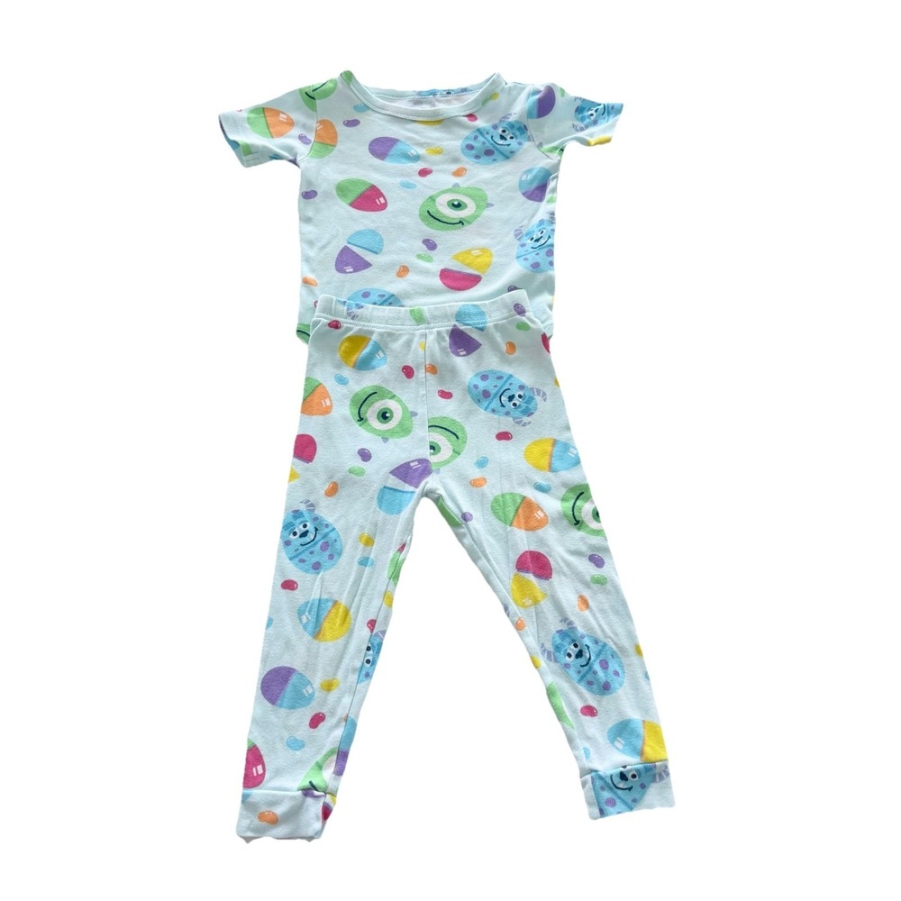 Disney Pixar Monsters Inc Pajama Set 3T Mike Sulley Easter Eggs Cotton 2 Pc